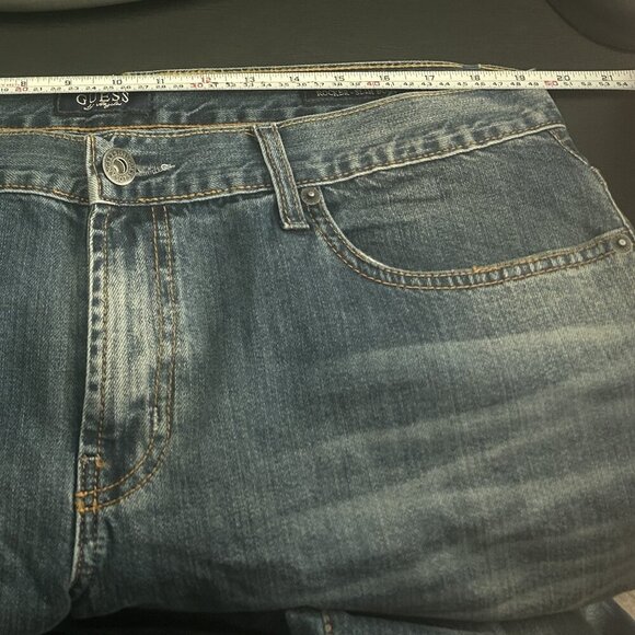Guess Rocker Slim Boot‎ Mens Jeans 39x34" Relaxed Fit Blue Feathered Mid Rise - Picture 9 of 10